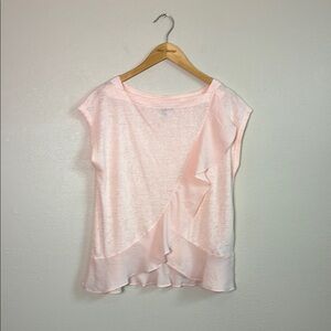 BANANA REPUBLIC Women Medium Peach Cotton Blend Ruffle Short Sleeve Tunic Top‎
